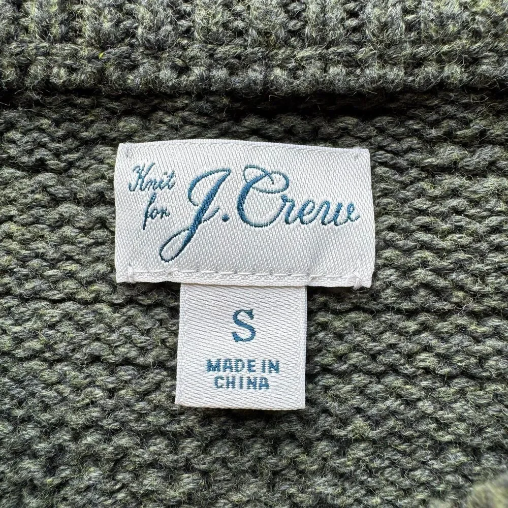 J Crew Re-Imagined Green Chunky Cotton Knit Crewneck Sweater